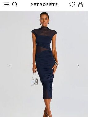 SER.O.YA Tabitha Mesh Ruched Midi Dress in Sapphire sz Small